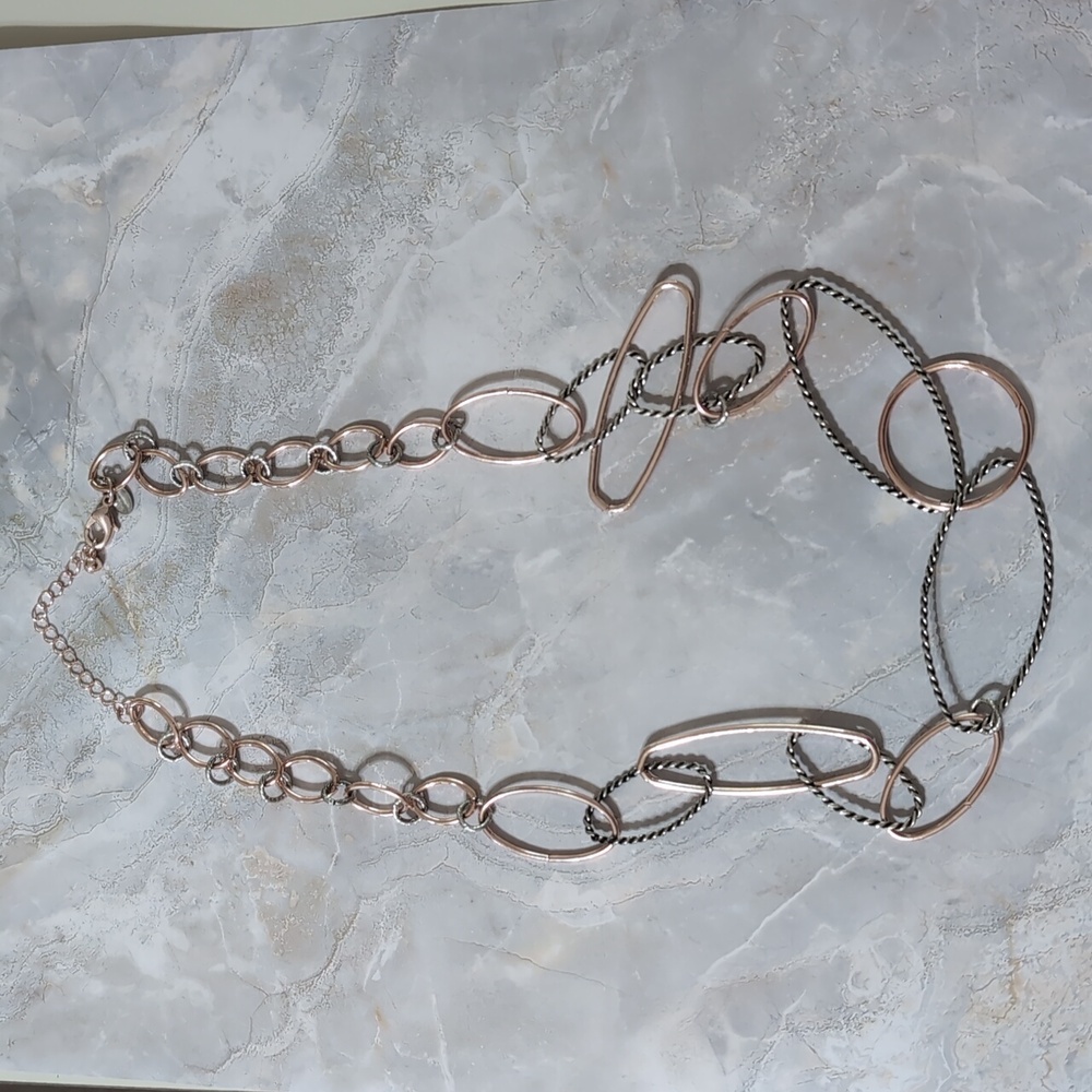 CHICO'S Gold & Silver Oval Link Necklace Signed - NICE! NWOT